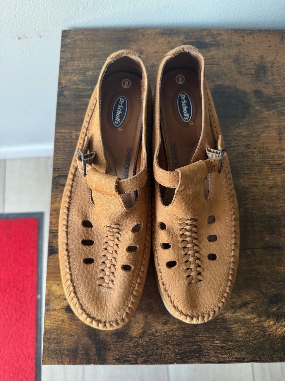 Dr. Scholl's Women's 9 Tan Leather Woven T-Strap Huarache Clogs Comfort Shoes - Picture 4 of 7